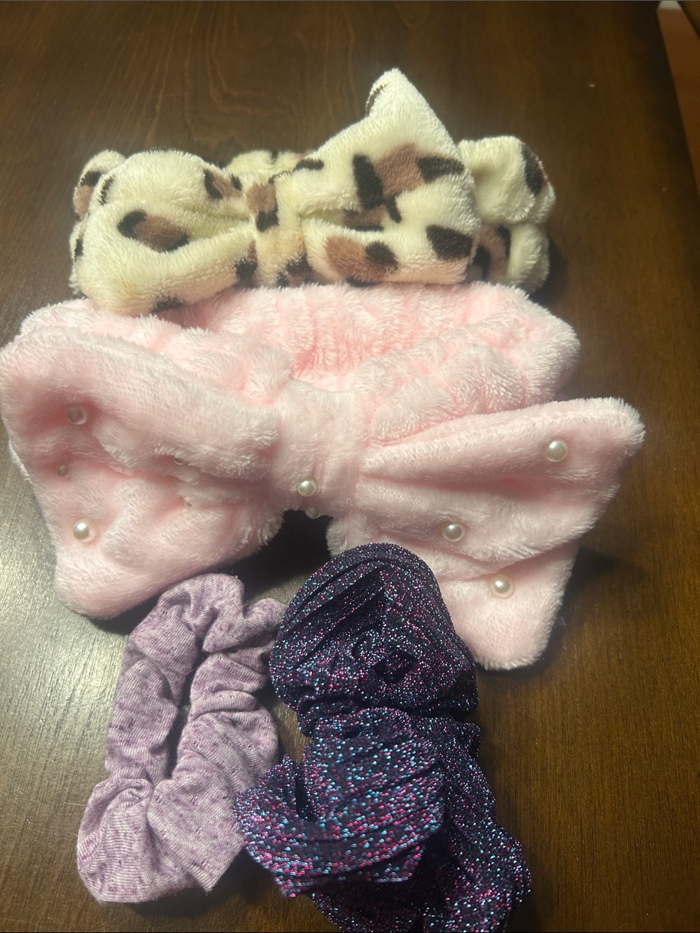 Plush Pink Bow Headband and Assorted Kids Scrunchie Set